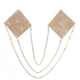 JUMISEE Sparkly Rhinestone Crystal Nipple Cover with Gold Chain, Sexy Diamond Body Chain Reusable Breast Petals Pasties