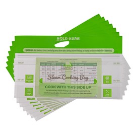 Restaurantware-Serve Secure 12.8 x 7.5 Inch Steam Bags, 25 Microwave Steamer Bags - Resealable Zipper, Disposable, Green Plastic Cooking Pouch, Ideal For Vegetables, Potatoes, Meat, And More