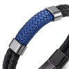 COOLSTEELANDBEYOND Men's Black Blue Braided Leather Bracelet Bangle, Stylish Double-Layer