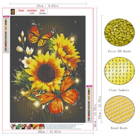 GOGHSCEK 5D Diamond Art Painting Flowers Kits for Adults, DIY Paint by Numbers for Adults, Full Drill Flowers Diamond Arts Kits 30x40cm Yellow Sunflower Crystal Picture Art for Decor
