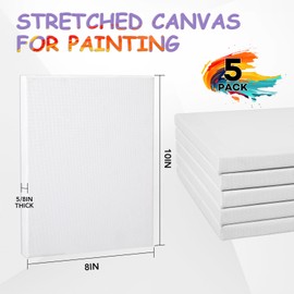 ESRICH Stretched Canvas for Painting, 5 Pack 8x10 Canvas Value Pack, Primed Acid-Free Cotton Blank Canvas, Paint Canvases for Oil & Acrylic Paint.