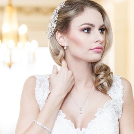 EPIRORA Bride Bridesmaid Jewellery Set for Women, Pearl Necklace Cubic Zirconia Earrings Set Wedding Promise Party Anniversary Birthday Gifts for Wife Mum Grandma, Silver