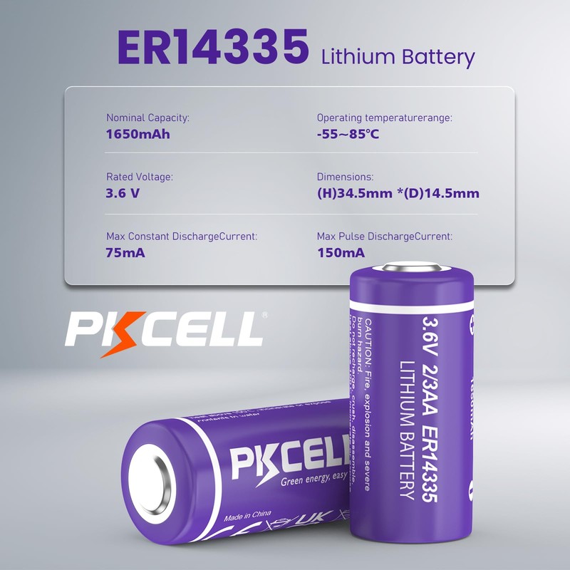 PKCELL ER14335 2/3AA Batteries 3.6V 1650mah Primary Lithium Battery 12-Pack