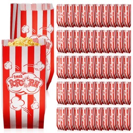 Baluue 100pcs Popcorn Packing Bag, Bulk Stripe Popcorn Paper Boxes Classic Vintage Red and White Striped Design Popcorn Boxes for Cinema Birthday Party