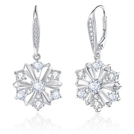 JSGEMSLEE Christmas Snowflake Earrings for Women White Gold Plated Cubic Zirconia Snowflake Leverback Earrings Christmas Jewelry Gifts