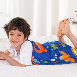 Sivio Weighted Lap Blanket 2lb, Blue Dinosaur Small Cute Lap Pad, Soft Cooling Heavy Blankets, Washable Weighted Throw Blanket for Nap, 19"x21"-2lb