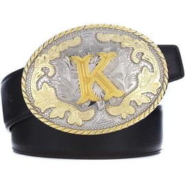 Western Belt Buckle Initial Letters ABCDMRJ to Z Cowboy Rodeo Small Gold Belt Buckles for Men Women (Initial Letter K)