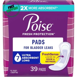 Kimberly-Clark Corp. Poise Incontinence Pads & Postpartum Incontinence Pads, 7 Drop Ultra Absorbency,