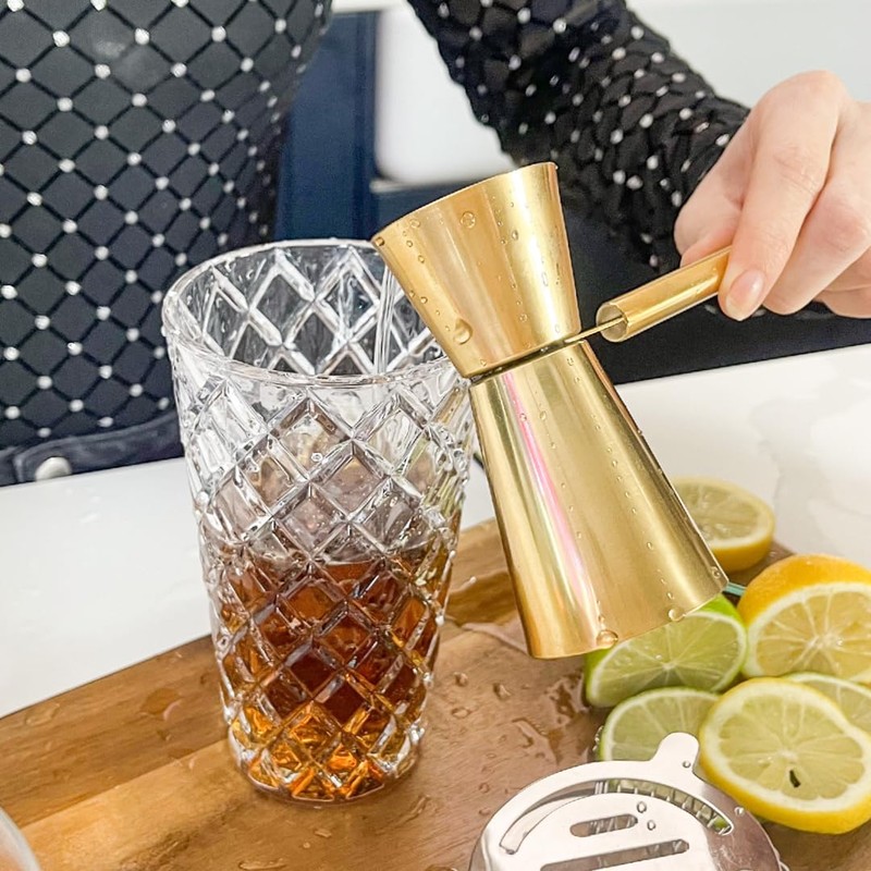 Gold Stainless Steel Cocktail Double Jigger - Professional Bartender Tool,