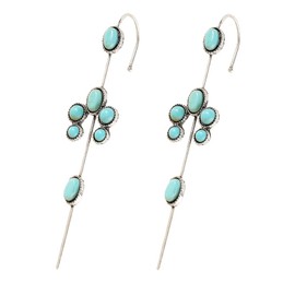 Turquoise Ear Wrap Crawler Hook Stud Earrings for Women Silver Plated Blue Birthstone Flower Long Bar Piercing Ear Cuffs Boho Statement Earrings Bohemian Indian Bollywood Wedding Birthday Christmas Jewelry Gifts (U Shaped)