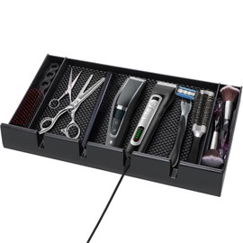 Hedume Barber Clipper Tray Organizer with Anti-Slip Mat, Corded Clippers Holder for Hairdresser, Multifunctional Razors Case for Clippers, Trimmers & Other Tools Storage - 15.7" L x 8.5" W