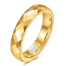 LXBQYSTO 4mm 6mm Hammered Tungsten Carbide Ring For Men Women Plain Domed High Polished Wedding Bands Engagement Ring Size 5-15 (4mm-Gold, 11)