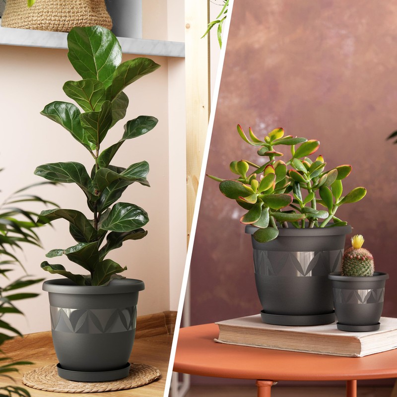 Flower Pot, Set of 10, 15 cm Diameter, Anthracite Round