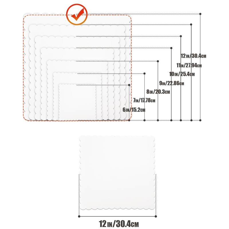qiqee White 12 Inch Wave Cake Boards 15-Packs Squares Base