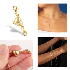 ALEXCRAFT 14K Gold Magnetic Jewelry Clasps for Necklaces 925 Sterling Silver Magnetic Necklace Clasps and Closures Double Lobster Heart Magnetic Jewelry Clasp for Necklaces Bracelet Extender