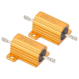 PATIKIL 25W 25 Ohm Aluminum Shell Resistor, 2 Pack Aluminum Housing Resistor Housed Case Wirewound Resistors Screw Tap Power Resistor 5% Tolerance, Golden