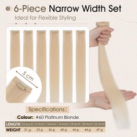 Elailite Hair Extensions Clip In Real Human Hair Remy Single Clip Blonde Double Weft 6 Pcs Seamless Highlights Hairpieces Straight - #60 Platinum Blonde - 10 Inch 31g