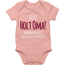 Shirtracer - Baby Bodysuit Boy Girl - Sayings - Help Holt Oma - White, 1 baby pink