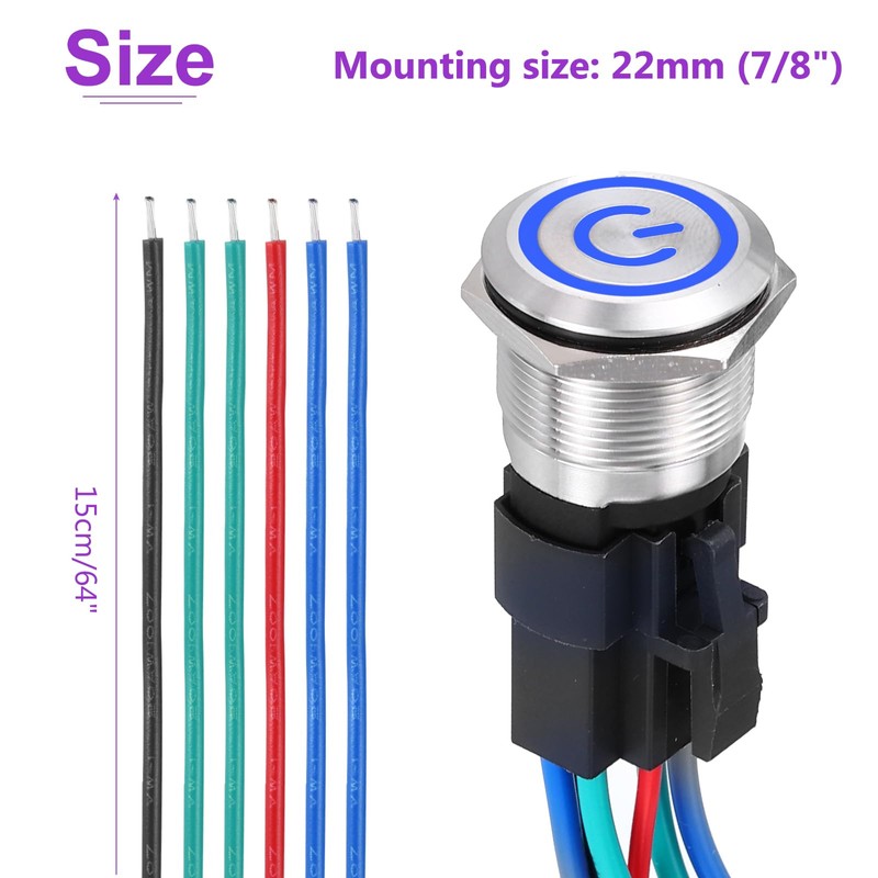DMiotech 7/8 Inch Stainless Steel Latching Push Button Switch Flat