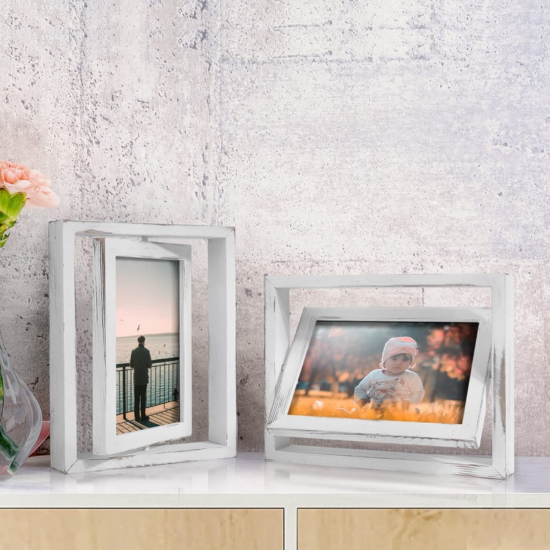 EGOFINE 2 Pack 7x5 Rotating Floating Picture Frames,Double-Sided Display with