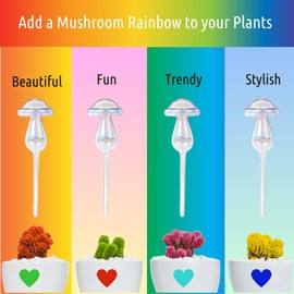 Little Green Leaf LGL Mushroom Plant Watering Globes - 4 Pieces Clear Rainbow. Decorative Self Watering Planter Inserts. Hand-Blown Durable Glass. Ideal Plant Lover Gift (4pk Medium)