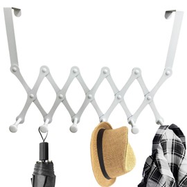 YEZIDE Telescopic Over The Door Hooks, Heavy Duty Over Door Hanger, Etractable Folding Space Saving Durable Rack, Coat Bag Hat Towel Holder Up to 6 Hangers for Living Room Bedroom Organiser