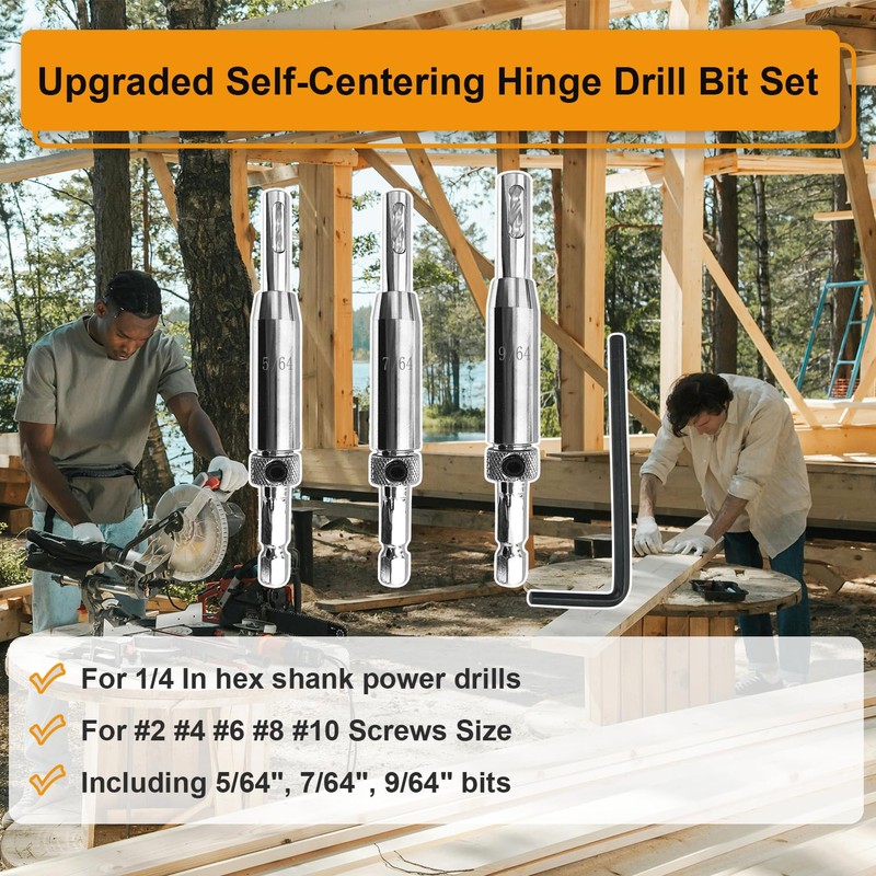 Upgraded VIX Bit Self Centering Hinge Drill Bit Set 5/64",