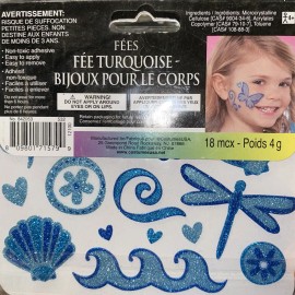 Costumes USA Aqua Fairy Body Jewelry 18 Pcs Ages 4+ Non-Toxic 18 Piece Body Tattoo