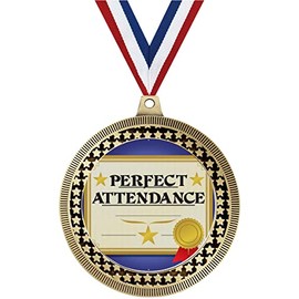 2.75" Perfect Attendance Medal Award, Gold Vega Perfect Attendance Team Trophy Award Includes Free Neck Ribbon Prime