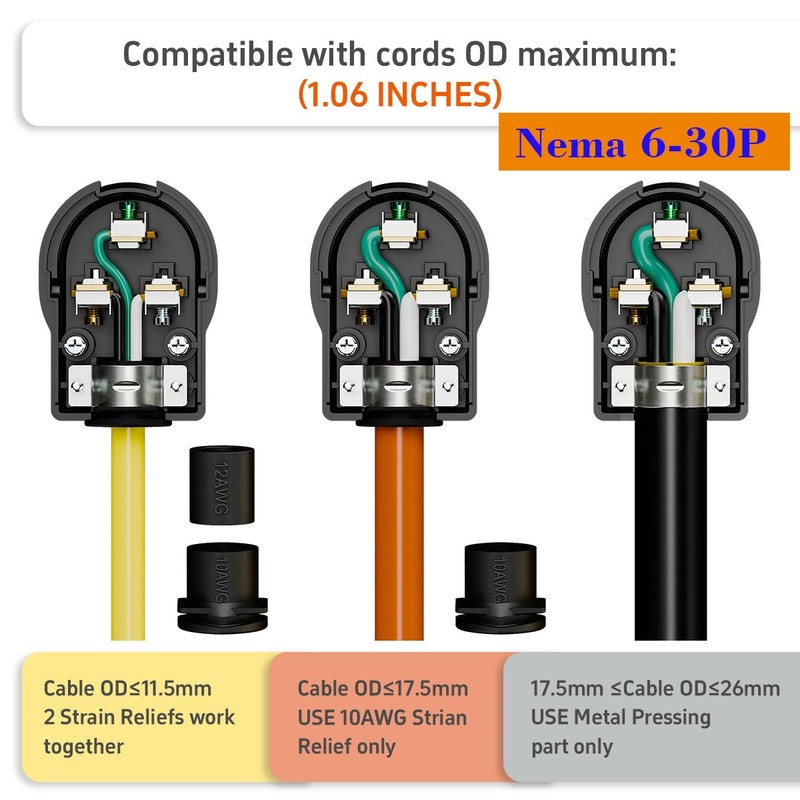 2-in-1 Nema 6-30P/6-50P Plug 30/50 Amp 250 Volt Angle Plug,