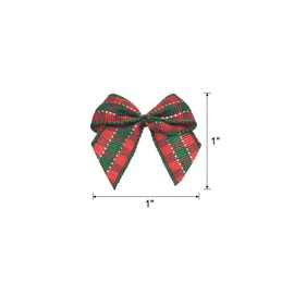 sourcing map 50Pcs Mini Gingham Ribbon Bow 1" Checkered Fabric Satin Ribbon Bows for Craft DIY Hair Bow Sewing Wedding Birthday Party Deep Red Green