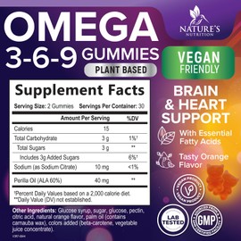 Omega 3 6 9 Gummies - Vegan Omega 3 Supplement Gummy - Essential Fatty Acids Oil 369 Complex Heart Support & Brain Support for Women, Men & Pregnancy, Fish Free Non-GMO, Orange Flavored - 60 Gummies