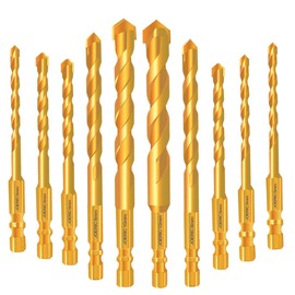 JOERIC Titanium Masonry Drill Bits Set, 10PCS Concrete Drill Bit Ceramic Tile Drill Bit Set Tungsten Carbide Tipped Ceramic Tile Drill Bits for Concrete Brick Glass Plastic and Wood (5mm-12mm)