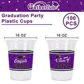 Class of 2024 Celebration - 100 Pcs 16oz Pruple Graduation Plastic Cups for Graduation Party | Sturdy & Durable Drinkware for Grad Festivities | Essential Graduation Party Supplies & Decorations
