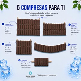 PHALARIS Kit de 5 Compresas de Semillas con Aromaterapia para Microondas y Congelador Almohadillas Térmicas Frío y Calor para Fisioterapia, Alivio de Dolor Lumbar, Espalda y Cuello Café
