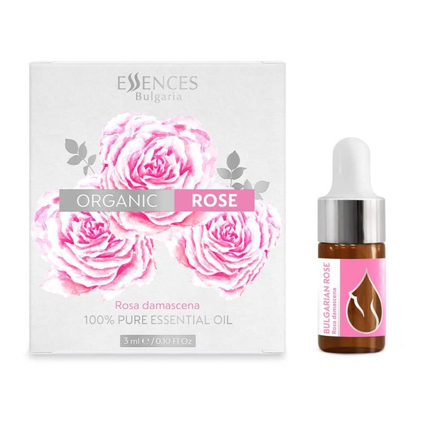 Essences Bulgaria Organic Real Bulgarian Rose Oil 3 ml | Rosa damascena | 100% Natural | Undiluted | Organic Certified | Top Quality from Family Business | No Genetic Engineering | Vegan