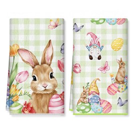 Arquiel Easter Bunny Gnome Microfiber Kitchen Towel 2Pcs, 40 × 60 cm Soft Absorbent Hand Towel Dish Towel, Thick Dish Cloth Tea Towel for Kitchen,Anniversary,Wedding,Decoration