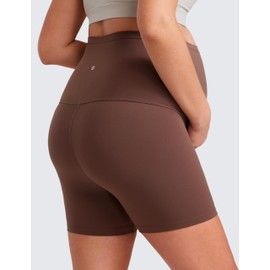 CRZ YOGA Women's Butterluxe 4" Maternity Shorts Over The Belly - Over Bump Yoga Sports Biker Shorts Pregnancy Leggings Coffee Brown 14