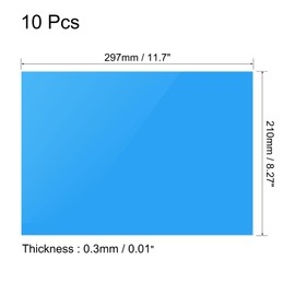 sourcing map 10Pcs A4 Gel Light Lighting Filter Overlay Transparent Color Correction Plastic Vinyl PVC Sheets Photography Television Blue,0.3mm