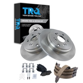 TRQ Rear Brake Pad and Rotor Set Ceramic Parking Brake Shoe Compatible with 2007-2013 Acura MDX 2010-2013 ZDX 2009-2015 Honda Pilot