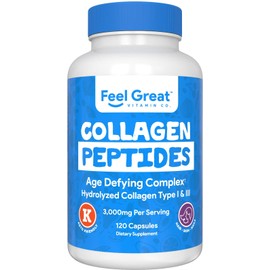 Hydrolyzed Collagen Peptides Powder Capsules (Type I &III) by Feel Great Vitamin Co. | Wheat Free, Keto & Paleo Friendly | Collagen Powder Supplement for Hair, Skin and Nails*
