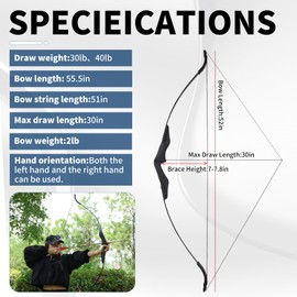 Adult Recurve Bow Can Be Used On Both Hands. The Detachable Arch Bow is Suitable for Adults, Young People, and Beginners 30/40lbs (Left Hand, Right Hand, 30lb)