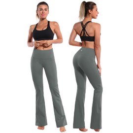BUBBLELIME 29"/31"/33"/35"/37" 4 Styles Women's High Waist Bootcut Yoga Pants - Basic Nylon_OliveGreen XS-33 Inseam