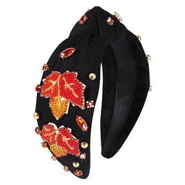 boderier Thanksgiving Headband Beaded Turkey Maple Leaf Knotted Headband for Women Fall Holiday Hairband Hair Accessories (Maple Leaf)