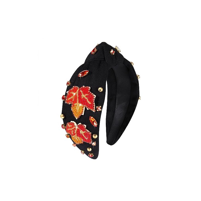 boderier Thanksgiving Headband Beaded Turkey Maple Leaf Knotted Headband for