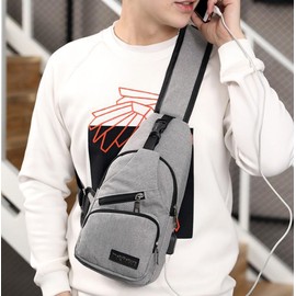 ZXCVWWE Men's Body Bag, Shoulder Bag, Crossbody Bag, Large Capacity, Lightweight, One Shoulder Bag, Small Size, Includes USB Port, Smartphone Pouch, Multi-functional, For Work or School or Travel,