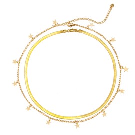 Long tiantian Star Necklace for Women Dainty Gold Necklace Gold Plated Star Choker Necklace Moon Star Jewelry Necklace Aesthetic Christmas Stocking Stuffers Birthday Jewelry