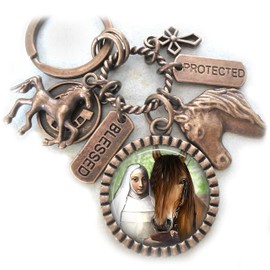 Horse and Rider, Saint Ann, St. Ann Patron Saint of Equestrians Keychain, Saddle/Backpack Clip or Necklace, Feel Safe Knowing She is With You, Perfect Unisex Gift, Cowboys, Cowgirls, Rodeo.
