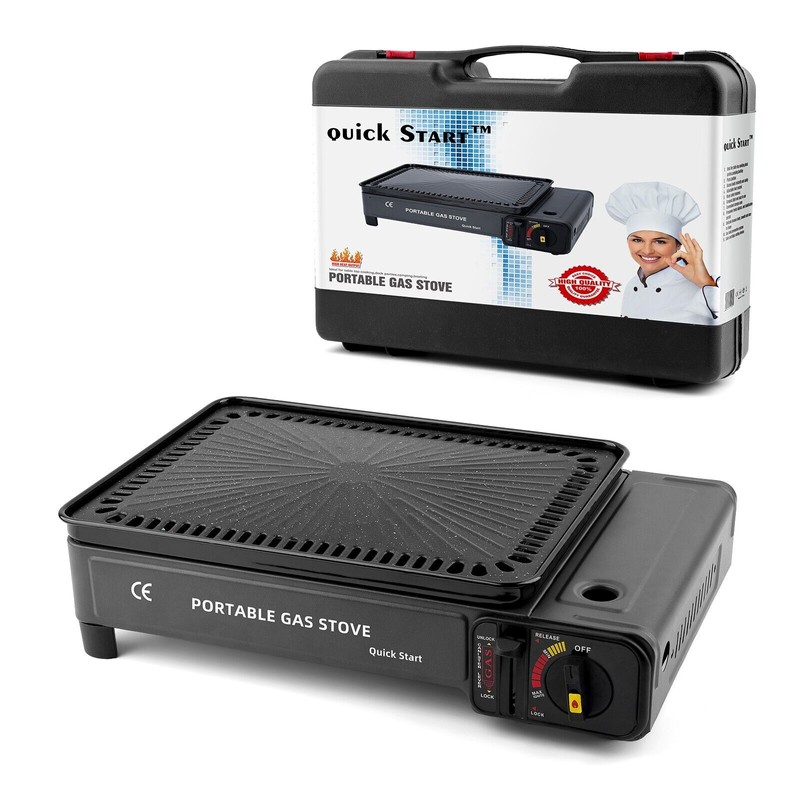 QUICK START Butane Stove with Griddle Top and Carrying Case,