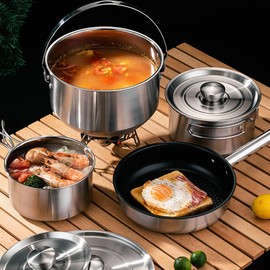 Camping Cookware Set,Camping Cooking Set,304 Stainless Steel Camping Pots and Pans Set,Campfire Cooking Equipment with Travel Tote Bag for Camping Outdoor Cooking Picnic Rvs for 4-6